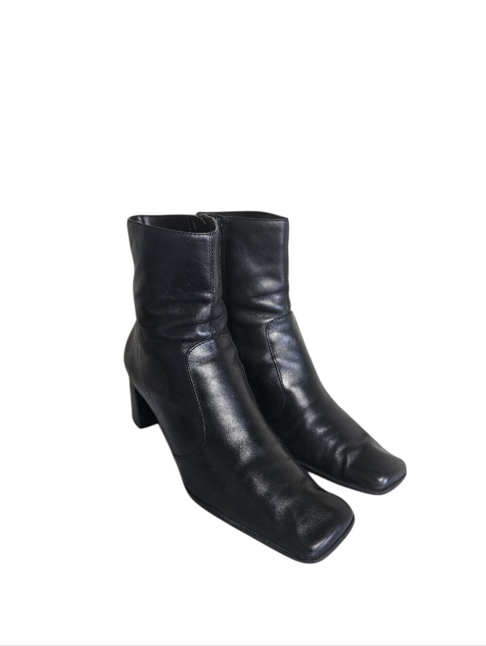 Nine & Company Black Leather Square Toe Block Heel Ankle Boots 8.5 M